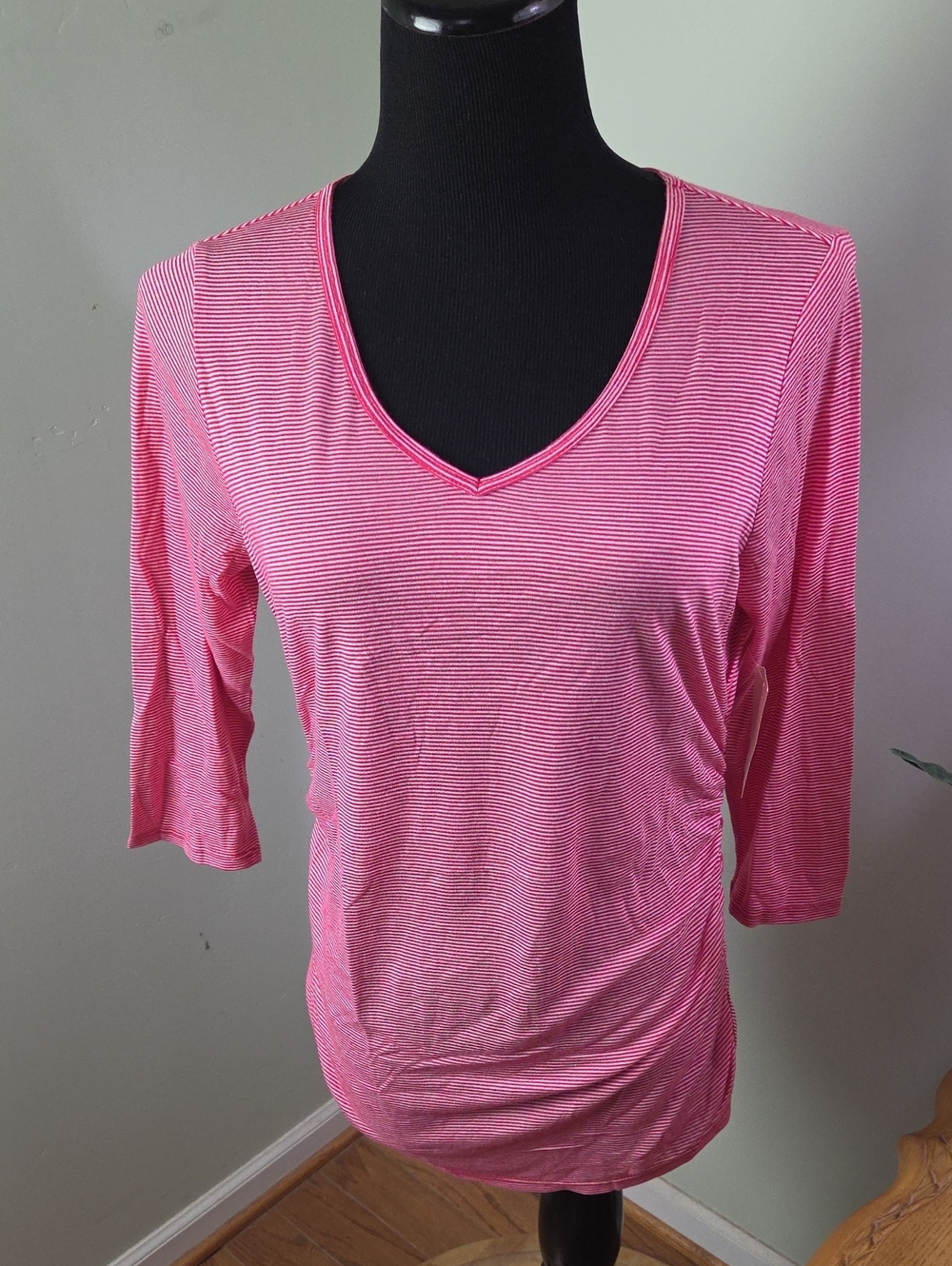 90s NWT Coldwater Creek ruched stripe 3/4 tee